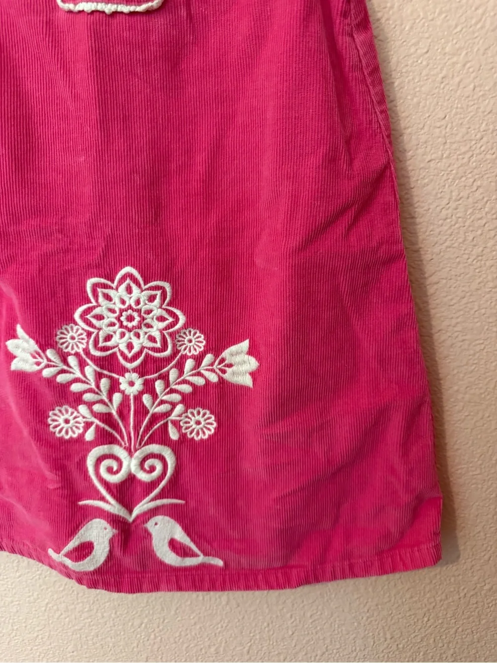 Hanna Andersson Girls Pink Embroidered Sleeveless Corduroy Dress